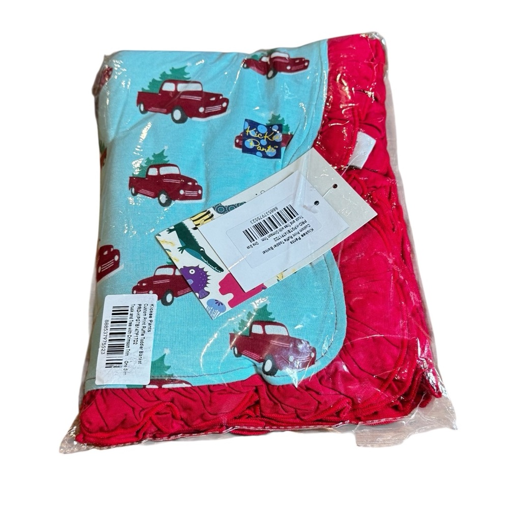 NWT Kickee Pants Trucks & Trees Ruffle Trim Toddler Blanket